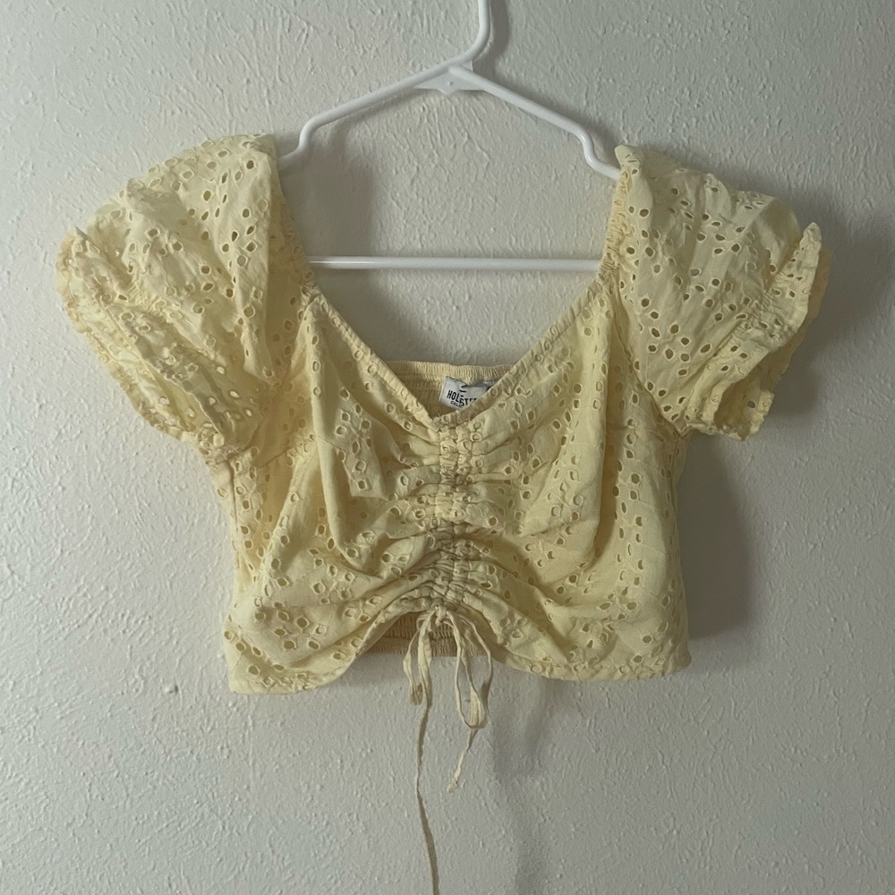 Hollister Light Yellow Eyelet Crop Top
